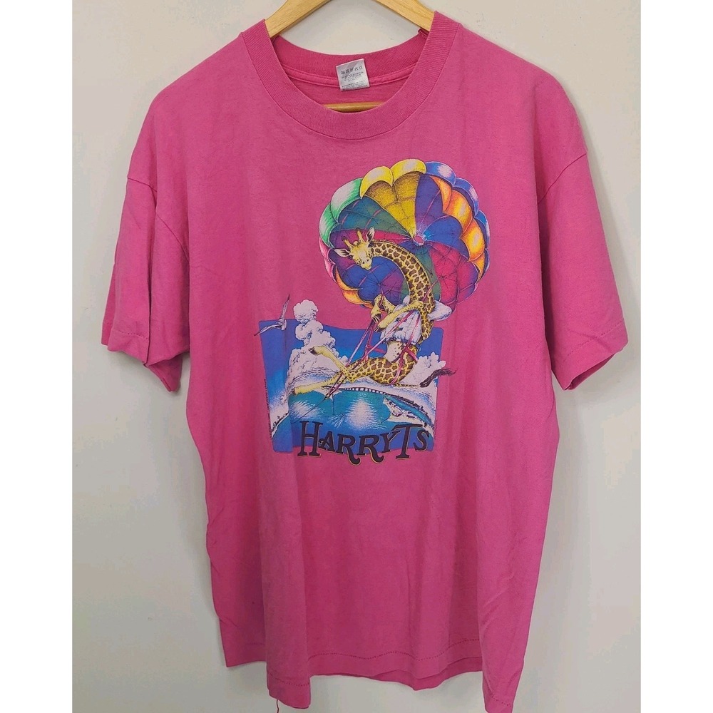 vtg 1992 Harry T's Destin Florida Pink Graphic T Shirt XL Single Stitch
